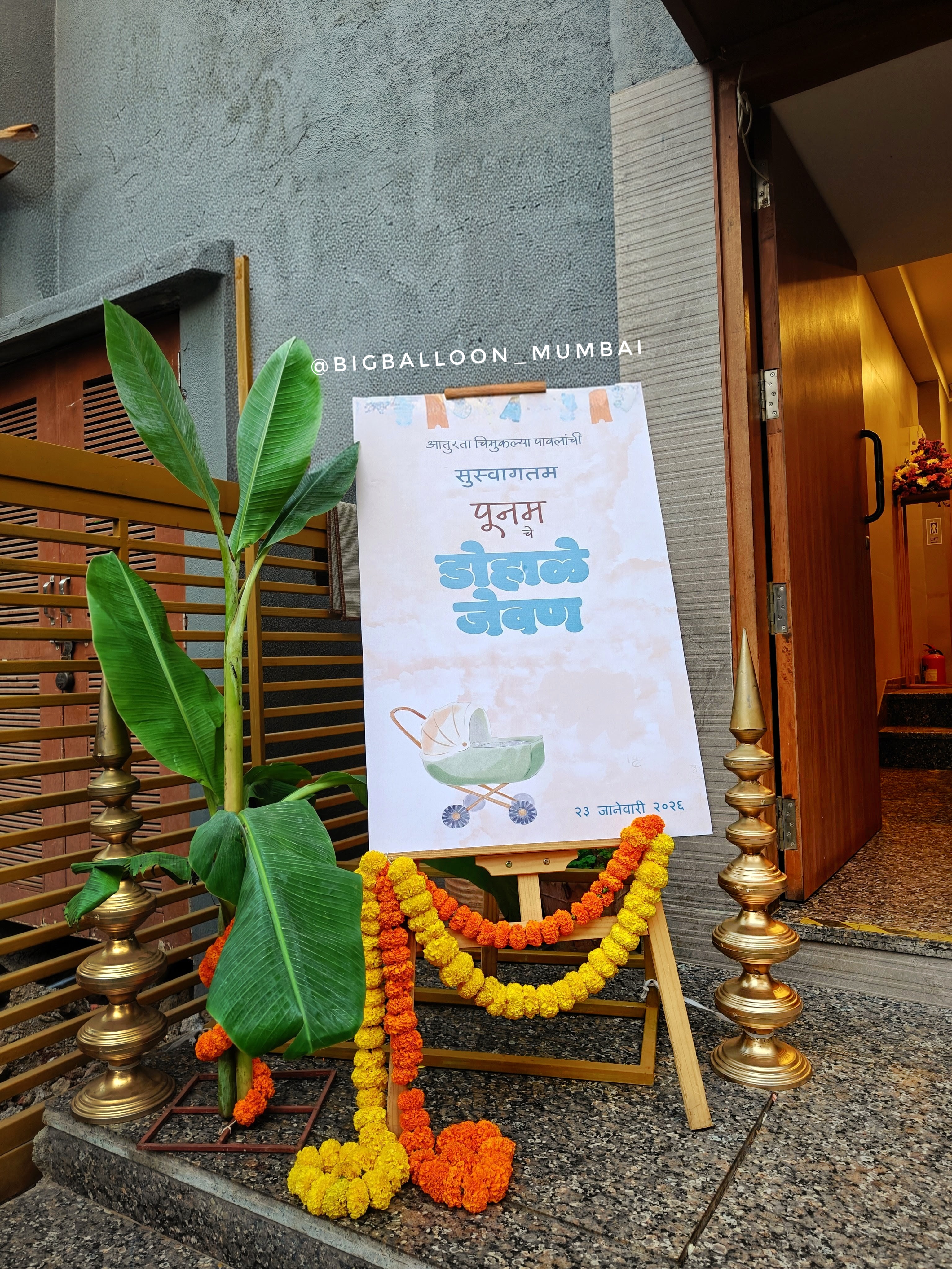 Traditional Namkaran and baby shower celebration pavilion with flower arches
